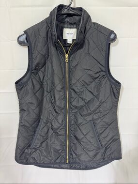 Old Navy Black Quilted Vest with Gold Zipper